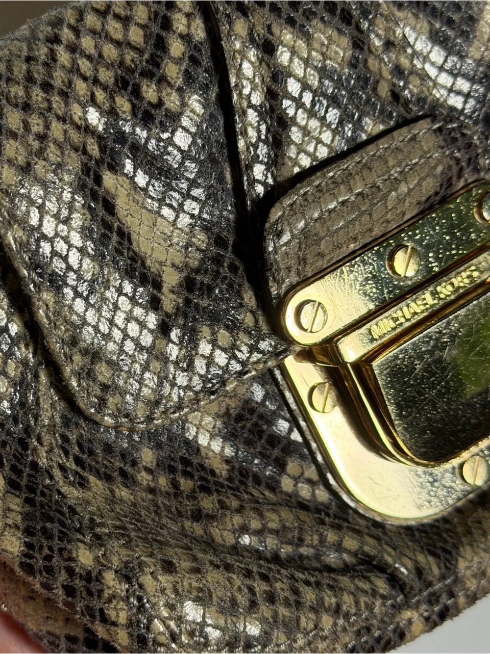 Michael Kors Snake-Print Crossbody in Beige and Brown with Gold Hardware Classy